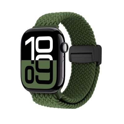 Apple Watch 38/40/41mm med elastiskt vävt nylonarmband grön framifrån