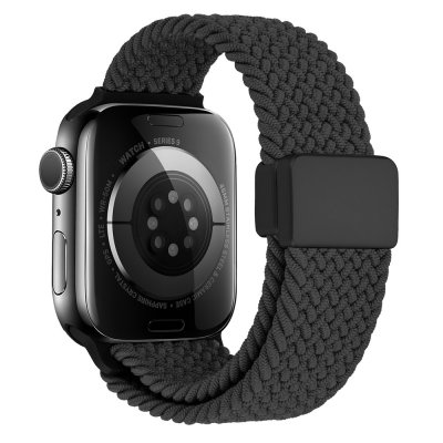 Närbild på svart nylonarmband för Apple Watch Series 11 42mm