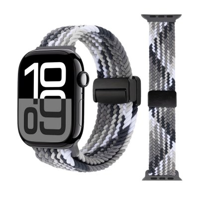 Multifärg svart vävt nylonarmband till Apple Watch Series 10 46mm