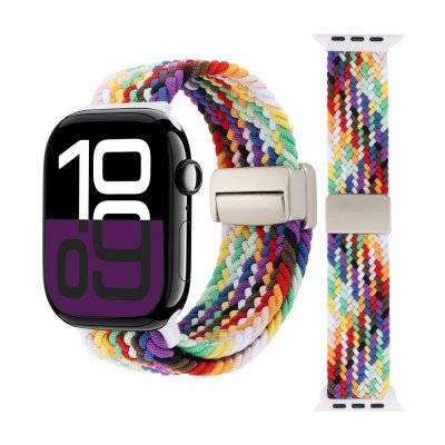 Färgglatt Apple Watch 42/44/45mm regnbåge armband i vävd nylon