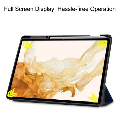 Köp Fodral Tri-Fold Galaxy Tab S7 Plus/S8 Plus 12.4 Med S Pen-hållare Blå Online