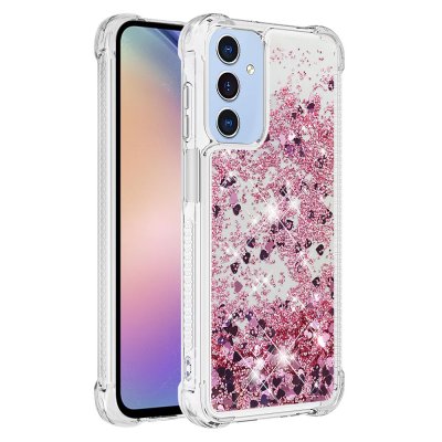 Bling TPU case för Samsungs Galaxy A17 i roséguld med glittrande hjärtformade detaljer