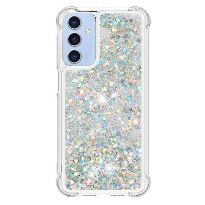 Samsung Galaxy A17 mobilskal med rörligt silverglitter och transparent bakstycke