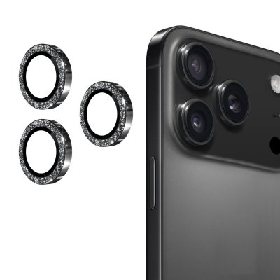 Set med svarta glitterlinsskydd i aluminium och glas till iPhone 17 Pro
