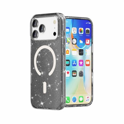 Glittrande TPU-skal med MagSafe-stöd för iPhone 17 Pro – svart transparent