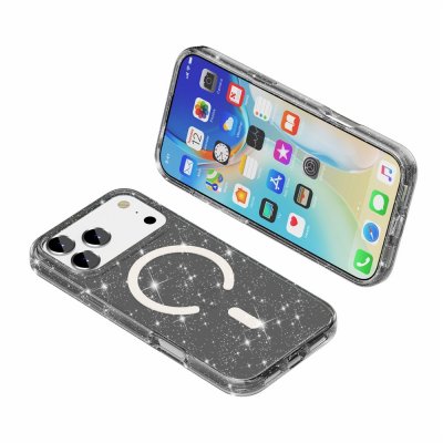Tunt iPhone 17 Pro-skal med glittereffekt och MagSafe – svart
