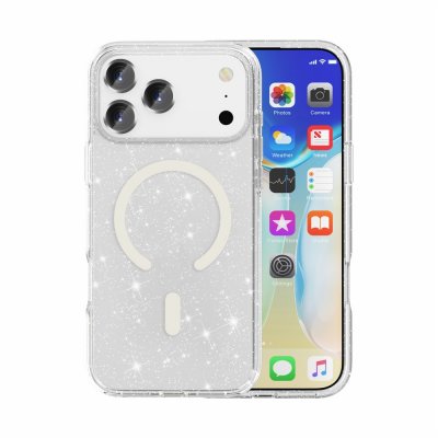 Transparent glitter-skal med MagSafe ring till iPhone 17 Pro
