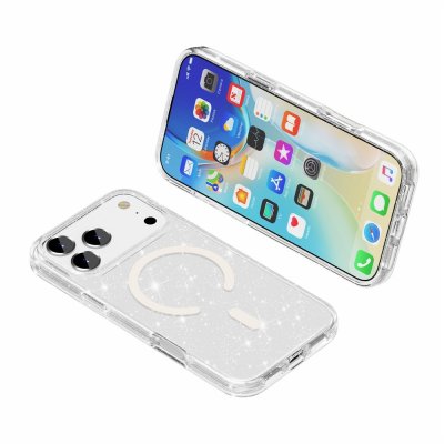 Stilrent genomskinligt MagSafe-skal med glitter till iPhone 17 Pro