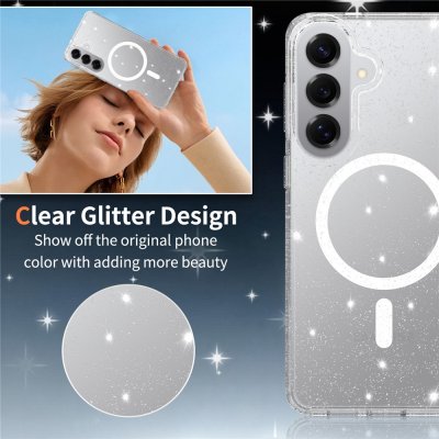 Genomskinligt glitter-skal till Samsung Galaxy S26 Plus med tydlig MagSafe-ring