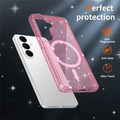 Slimmat rosa glitter-skal till Samsung Galaxy S26 med exakt kamerautskärning
