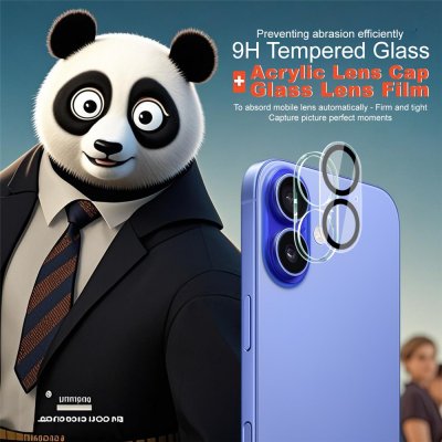 Imak linsskydd iPhone 17 – transparent skydd med klar sikt på kamera och panda i bakgrund