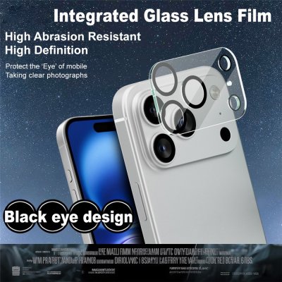 Närbild på Imak kameraskydd i genomskinligt 9H-glas till iPhone 17 Pro