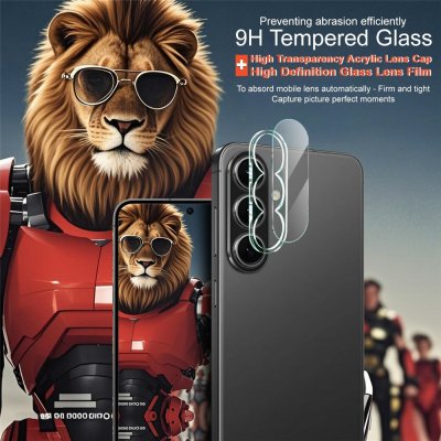 Samsung Galaxy A57 med genomskinligt kameralinsskydd i glas