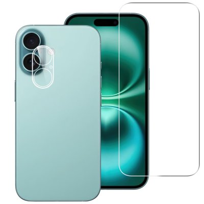 Härdat skärmskydd och linsskydd till iPhone 17, monterat på fram- och baksidan av enheten