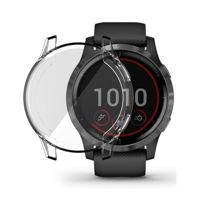 Transparent TPU skal till Garmin Vivoactive 4 – sett framifrån på klockan