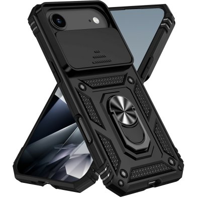 Svart hybridskal med utfällbart ställ och ring för iPhone 17 Air