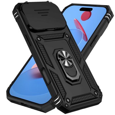 Robust hybridskal för iPhone 17 Pro med roterbart ringstativ och extra kameraskydd