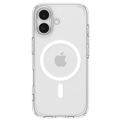 Baksidan av iPhone 17 med genomskinligt Spigen Ultra Hybrid MagSafe Clear White skal