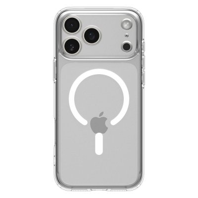 Transparent baksida av iPhone 17 Pro Max med Spigen Ultra Hybrid MagSafe Clear White