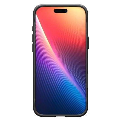 Framsida av iPhone 17 Pro Max med monterat Spigen Rugged Armor MagSafe skal