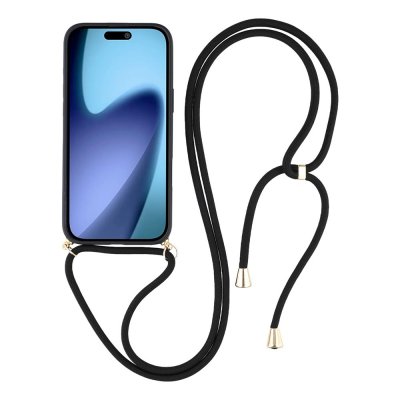 iPhone 17 Pro Max svart skal med halsrem – säkert och bekvämt bärande