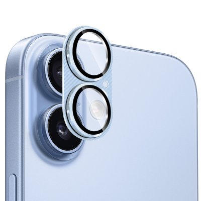 Blått kameraskydd i aluminium och härdat glas för iPhone 17 – robust och passformssäkert.
