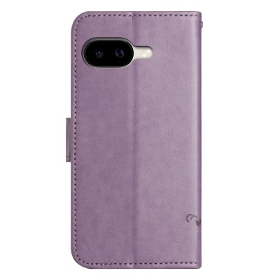 Stilrent lila läderfodral till Google Pixel 10a med fjärilar och helskydd