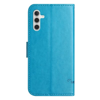 Baksida på blått fjärilsfodral till Samsung Galaxy A36 – stilren och skyddande design