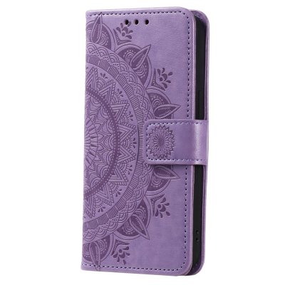 Stängd vy framifrån av Mandala-läderfodral i lila till Pixel 10 Pro XL