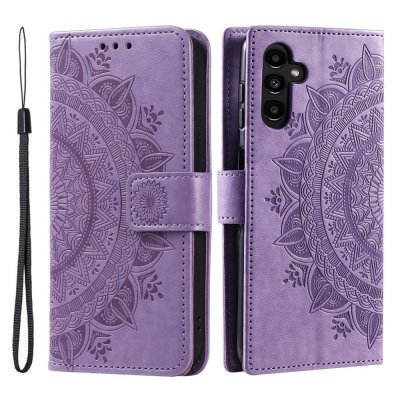 läderfodral mandala lila till Samsung Galaxy A57 – framsida och baksida med stängd magnetflärp