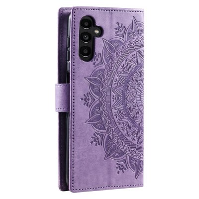elegant mandala-design Samsung Galaxy A57 fodral i lila – baksida med kameralucka