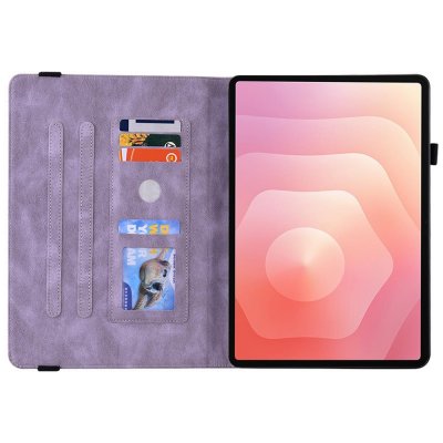 Öppet Samsung Galaxy Tab S11 fodral med kortfack och fjärilsmotiv i lila