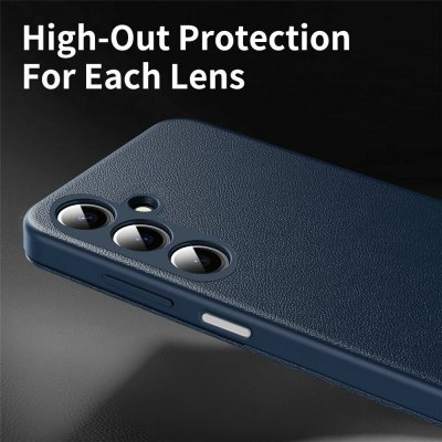 Närbild på kameraskydd i blått Smart View-fodral till Galaxy A37