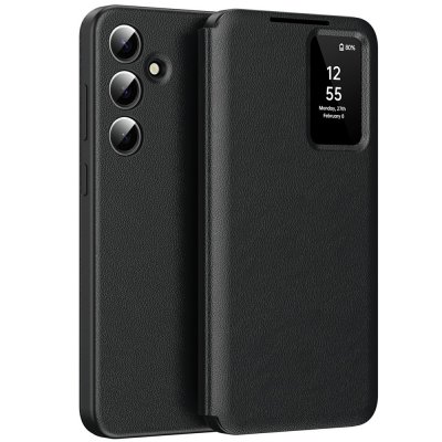 Svart Smart View-läderfodral till Samsung Galaxy A37