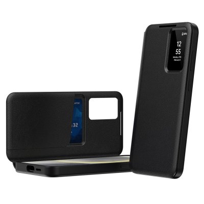 Öppet svart Smart View fodral till Samsung Galaxy S22 med skärmfönster