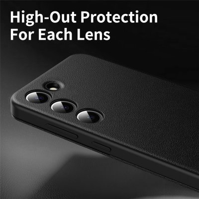 Kameraskydd och baksida på svart Smart View fodral till Samsung Galaxy S22