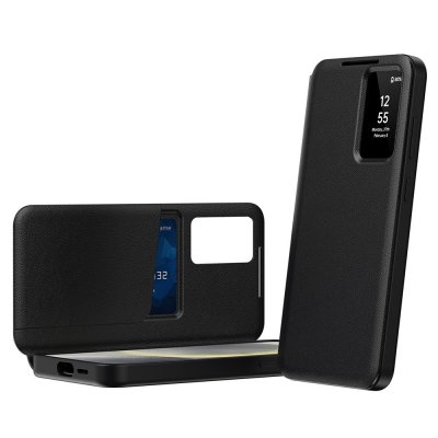 Öppet Smart View fodral i svart läder för Galaxy S23 FE med displayfönster