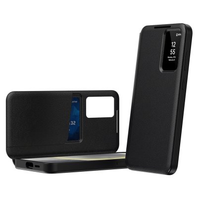 Samsung Galaxy S23 fodral i svart läder med Smart View-fönster