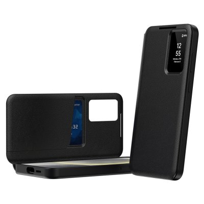 Öppet Smart View fodral i svart läder till Galaxy S23 Ultra
