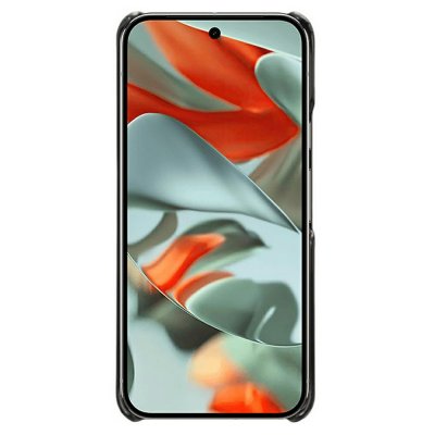 Framsida av Pixel 10 Pro XL i svart läderskal – perfekt passform och stilren look