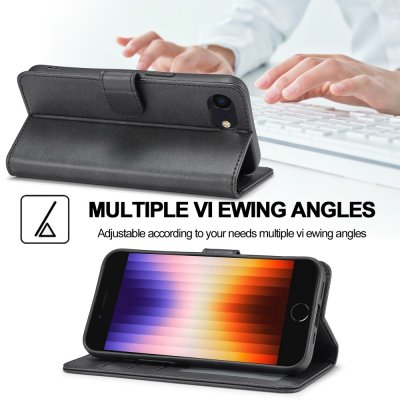 iPhone 16e i svart LC.IMEEKE plånboksfodral – funktionell design