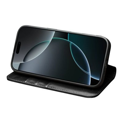 Ställfunktion med liggande visning – Qialino fodral svart till iPhone 17 Pro