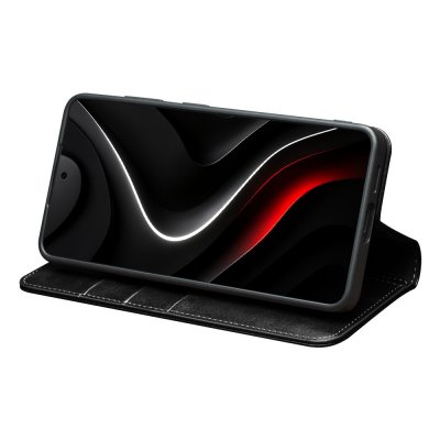 Samsung Galaxy S26 Plus i svart Qialino wallet case med stativläge