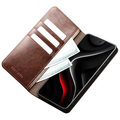 Qialino leather wallet case brun för Galaxy S26 Plus med kortfack
