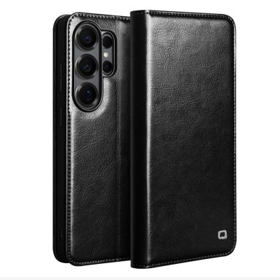 Qialino svart läderfodral till Samsung Galaxy S26 Ultra – exklusivt plånboksfodral