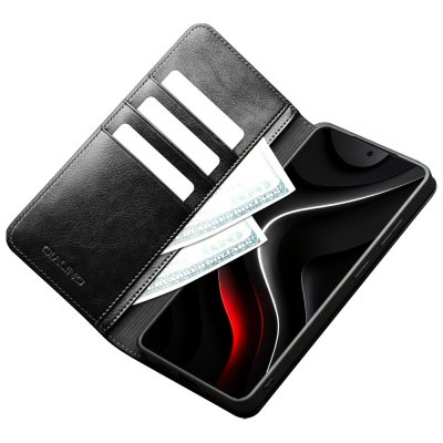 Qialino leather wallet case i svart till Galaxy S26 Ultra med kortfack och sedelförvaring