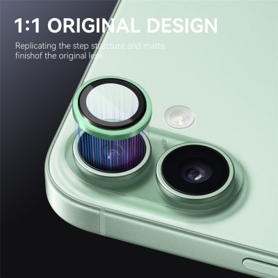 Nära bild på iPhone 17 med grönt NORTHJO linsskydd som följer kamerans form