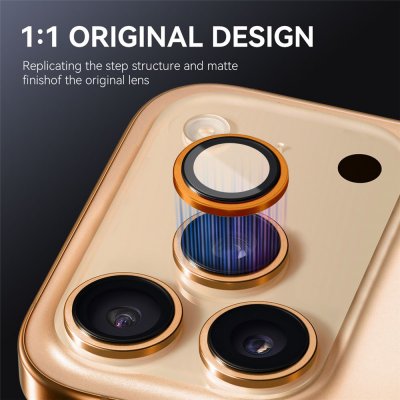 Närbild på linsskydd i orange – exakt passform till iPhone 17 Pro Max