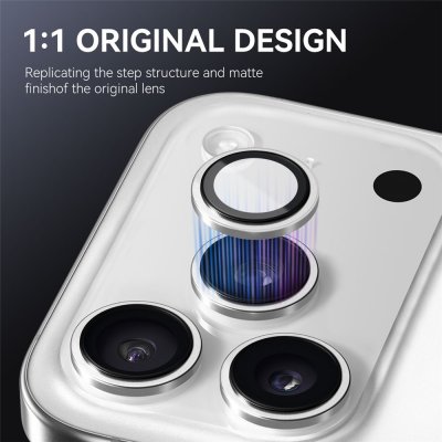 Kamera med silverfärgat linsskydd i perfekt passform till iPhone 17 Pro