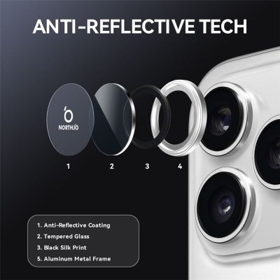 Snygg och stilren installation av silver linsskydd i härdat glas på iPhone 17 Pro